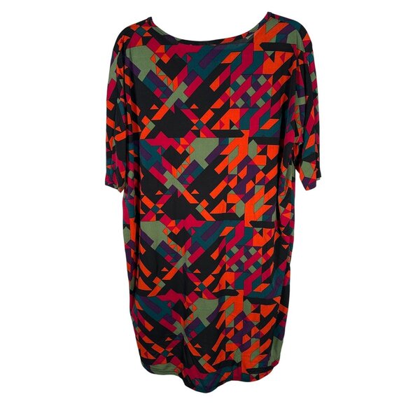 LuLaRoe IRMA Black Orange Geometric Shapes Green Hi-Low Tunic Top Shirt MEDIUM M - Picture 4 of 6